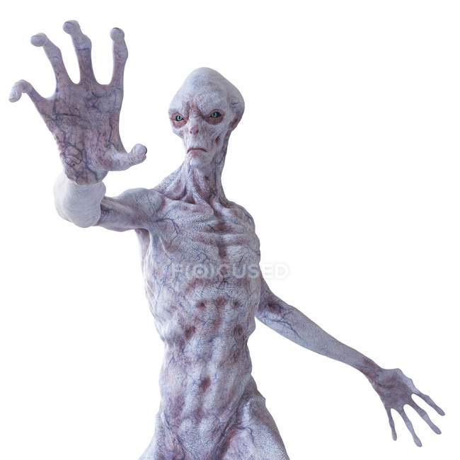 Illustration eines realistischen humanoiden Aliens auf weißem Hintergrund. — Stockfoto