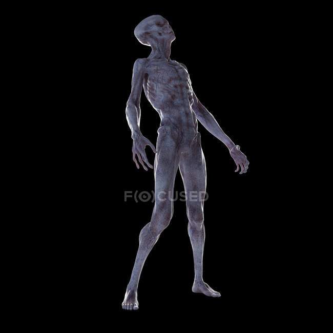 Illustration d'un humanoïde extraterrestre réaliste sur fond noir
. — Photo de stock