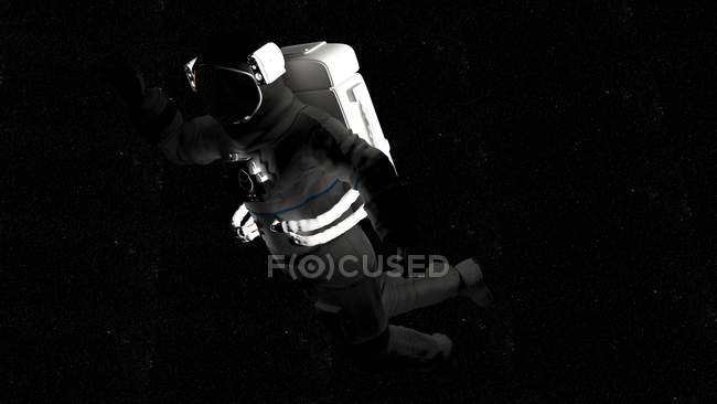 Illustration of astronaut in white spacesuit flying in shadow in space. — Stock Photo