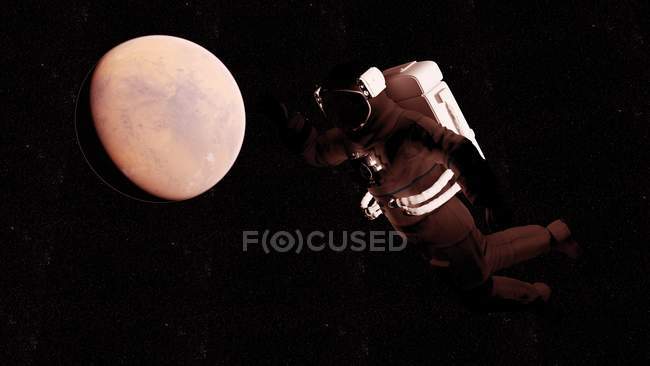 Ilustración de un astronauta frente a Marte
. - foto de stock