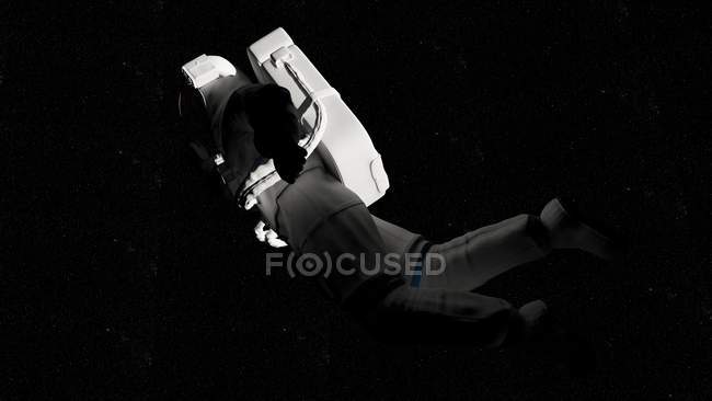 Ilustración del astronauta en traje espacial blanco volando en la sombra en el espacio . - foto de stock