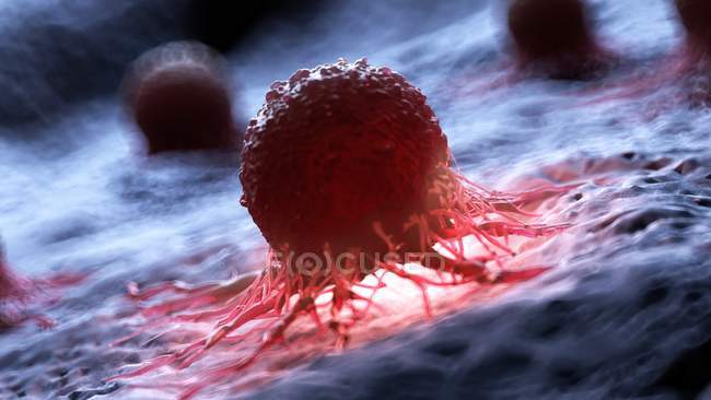Opera d'arte digitale di cellule tumorali umane rosse illuminate . — Foto stock