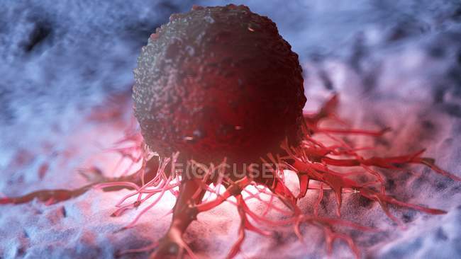 Illustrazione delle cellule tumorali umane rosse illuminate . — Foto stock