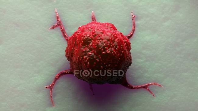 Digitales Kunstwerk roter Krebszellen auf Gewebeoberfläche. — Stockfoto