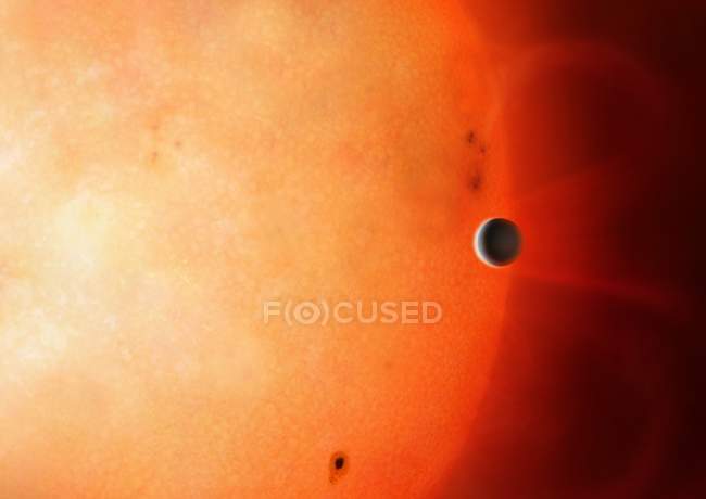 Иллюстрация транзитной планеты NGTS-4b в космосе, вращающемся вокруг далекой звезды . — стоковое фото