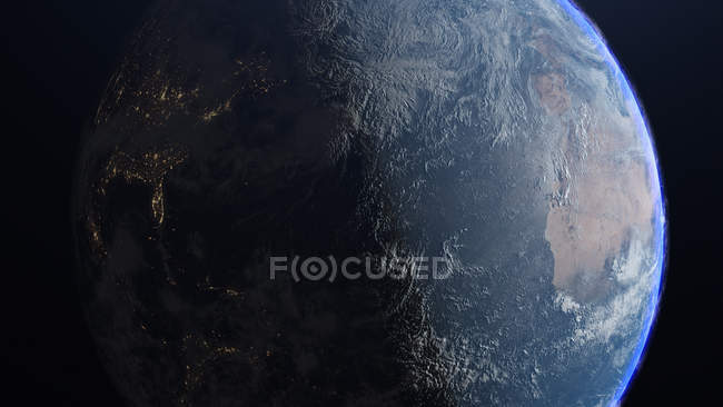 Планета Земля с дневным и ночным городским освещением, цифровая иллюстрация . — стоковое фото