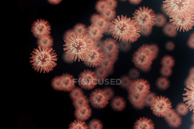 Группа оранжевых вирусных частиц, цифровая иллюстрация . — стоковое фото