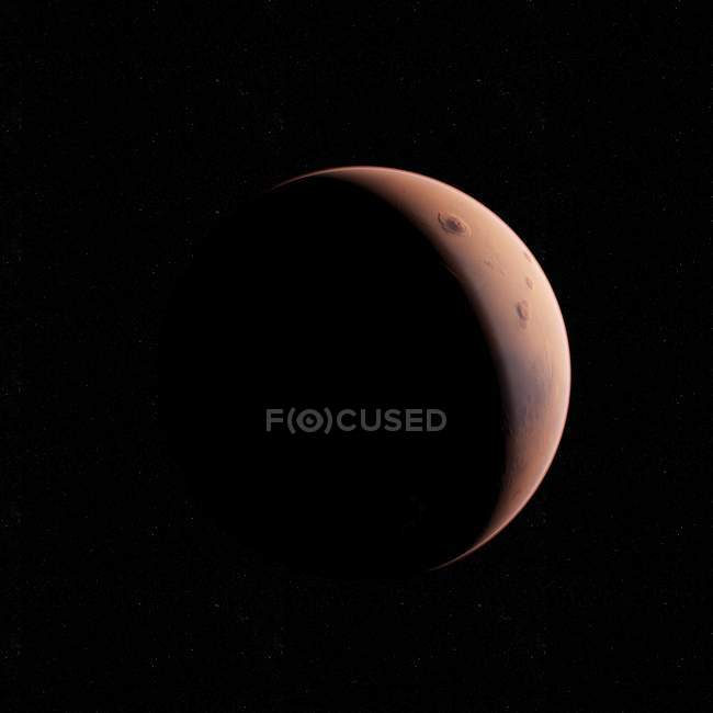 Illustration of Mars planet in shadow on black background. — Stock Photo