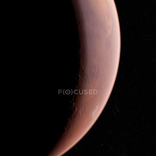 Ilustración del planeta Marte en sombra sobre fondo negro . - foto de stock