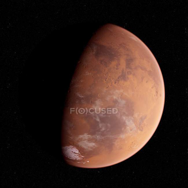Illustration of Mars planet in shadow on black background. — Stock Photo
