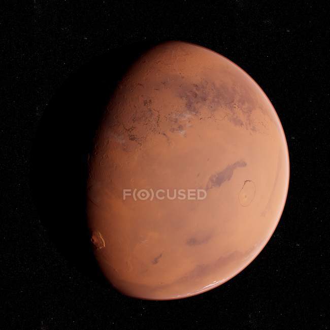 Ілюстрація планету Марс в тінь на чорному тлі. — стокове фото