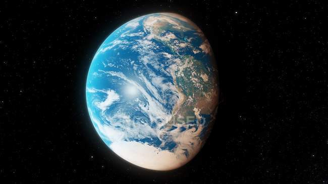 Ilustración del planeta Tierra en sombra de luz solar desde el espacio
. - foto de stock
