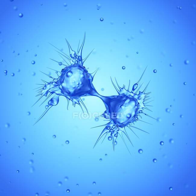 Ілюстрація ділення клітин раку на синьому фоні. — стокове фото