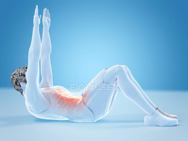 3d оказана иллюстрация силуэта человека, делающего ABS тренировки . — стоковое фото