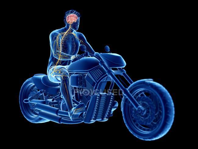 3d renderizado ilustração de motociclista cérebro no fundo preto . — Fotografia de Stock