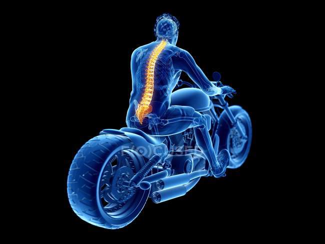3D gerenderte Illustration des Biker-Rückens auf schwarzem Hintergrund. — Stockfoto