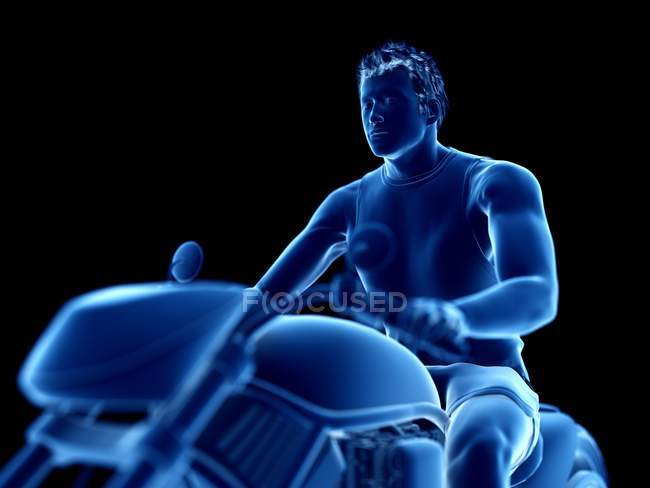 3D gerenderte Darstellung eines männlichen Radfahrers auf schwarzem Hintergrund. — Stockfoto