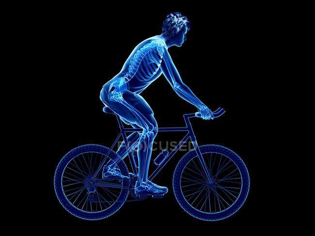 3d renderizado ilustração de esqueleto em silhueta de ciclista masculino no fundo preto . — Fotografia de Stock