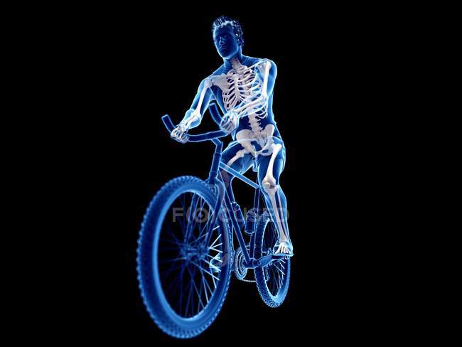 Illustration en 3D du squelette en silhouette de cycliste masculin sur fond noir . — Photo de stock