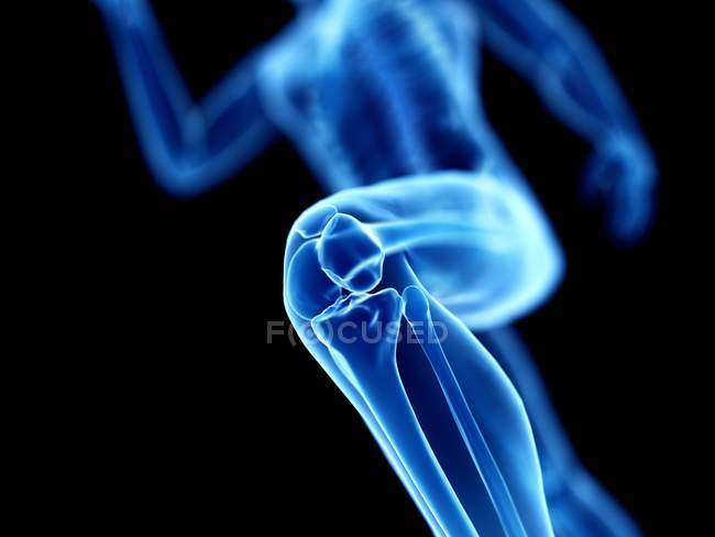 3d renderizado ilustración de jogger rodilla mientras se ejecuta sobre fondo negro . - foto de stock