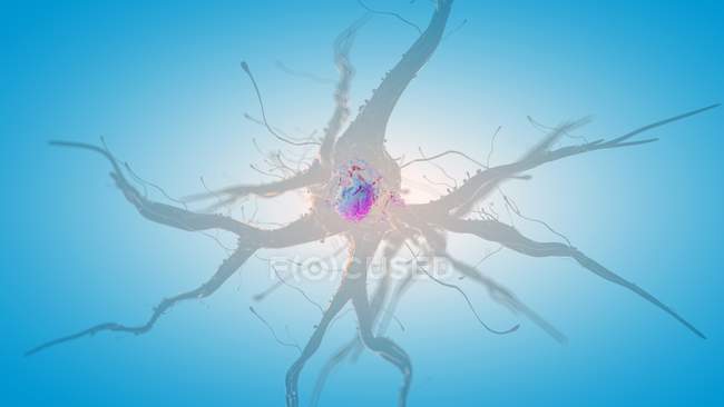 3D gerenderte Darstellung menschlicher Nervenzellen auf blauem Hintergrund. — Stockfoto