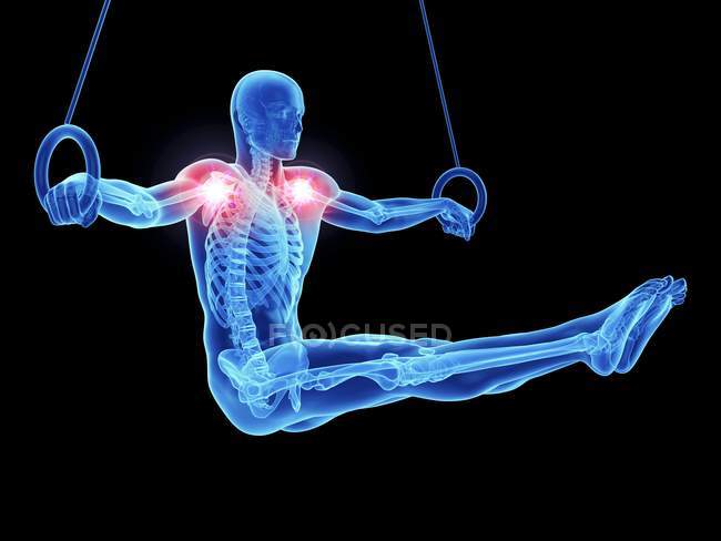 3d ilustração renderizada de anéis masculinos atleta ombros dolorosos . — Fotografia de Stock