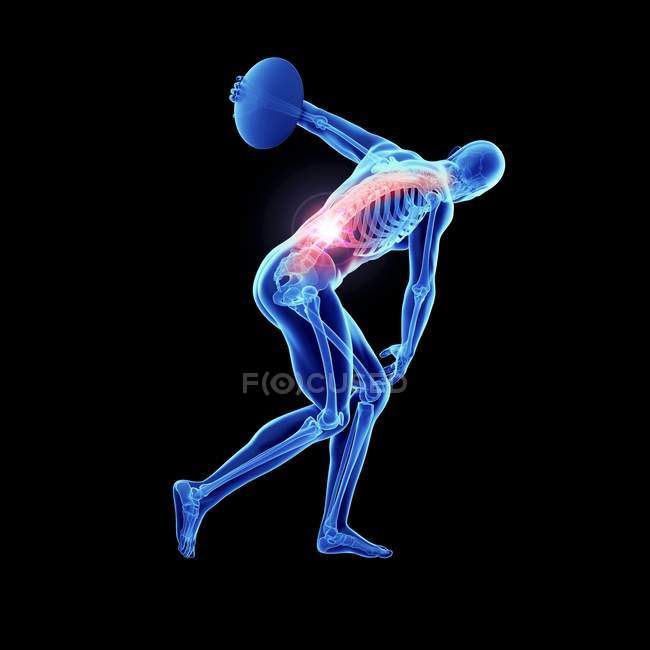 3d renderizado ilustración de atleta masculino con disco y columna vertebral dolorosa
. - foto de stock