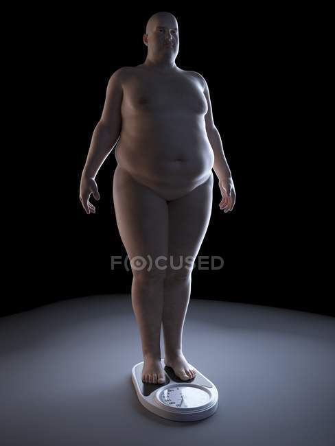 Illustration der Silhouette des fettleibigen Mannes auf der Gewichtsskala. — Stockfoto