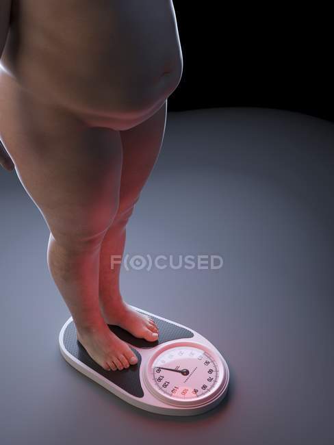 Ilustração da seção baixa do homem obeso na escala de peso . — Fotografia de Stock