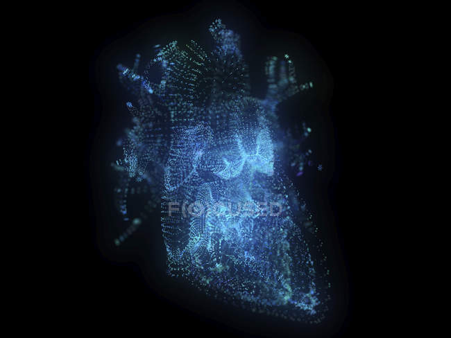 Abbildung eines abstrakten Plexus-Herzens auf schwarzem Hintergrund. — Stockfoto