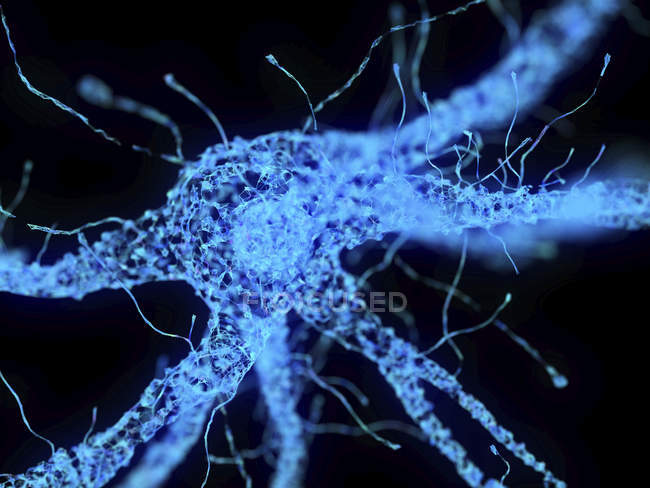 Иллюстрация абстрактного синего технологического сплетения нервных клеток . — стоковое фото