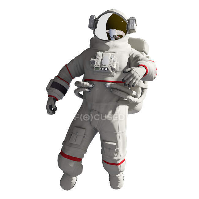 Ilustração de astronauta em traje espacial sobre fundo branco . — Fotografia de Stock