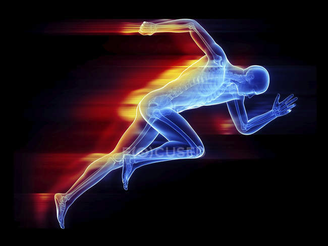 Illustration der männlichen Sprinter-Silhouette auf schwarzem Hintergrund. — Stockfoto