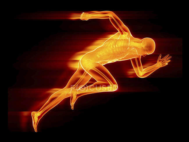 Ілюстрація чоловіків спринтер помаранчевий силует на чорному фоні. — стокове фото