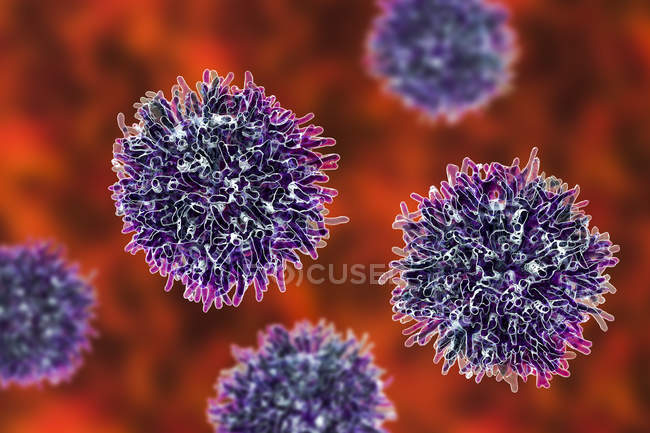 Células coloreadas de cáncer de tiroides, ilustración digital . - foto de stock