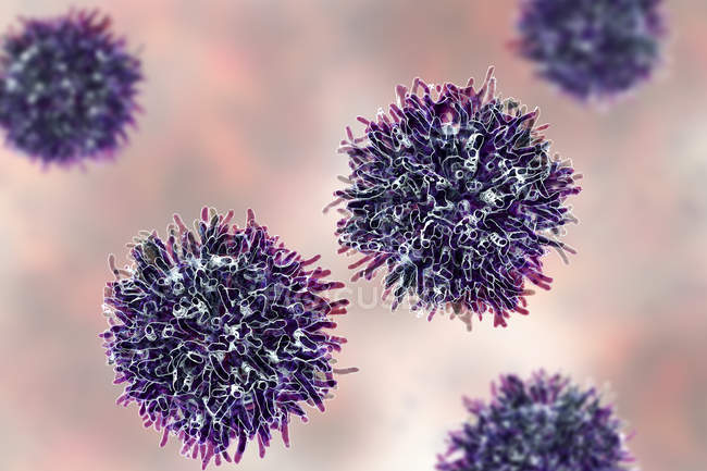 Cellules colorées du cancer de la thyroïde, illustration numérique . — Photo de stock