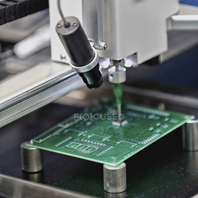 Printed circuit board production process in high tech factory. — Stock Photo