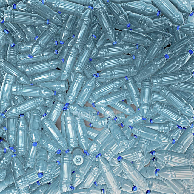 3d ілюстрація сотень пластикових пляшок для пиття . — стокове фото