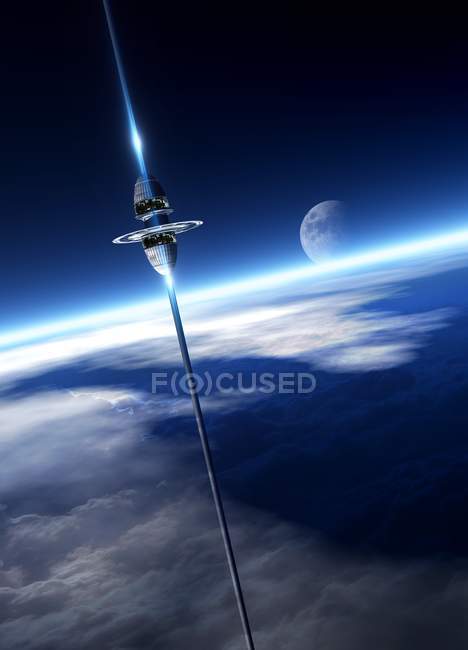 Простір ліфта над поверхнею планети, цифрова ілюстрація — стокове фото