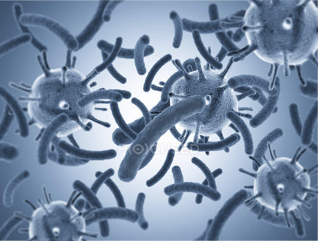 Virus et bactéries, illustration numérique abstraite
. — Photo de stock