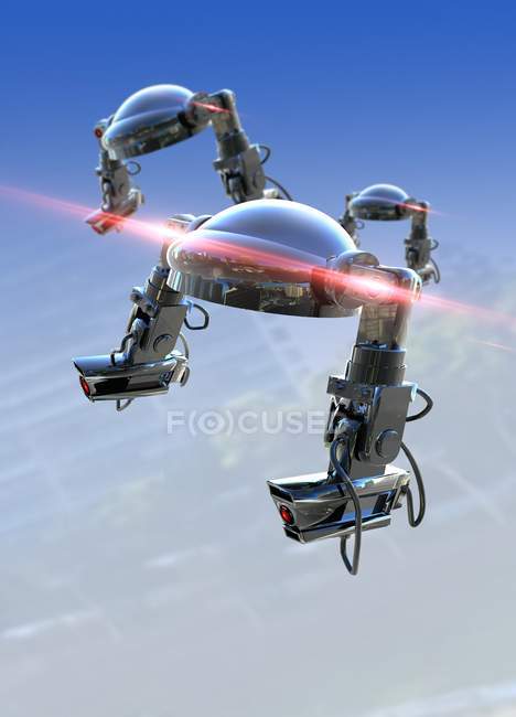 Drone de surveillance volant dans le ciel, illustration . — Photo de stock