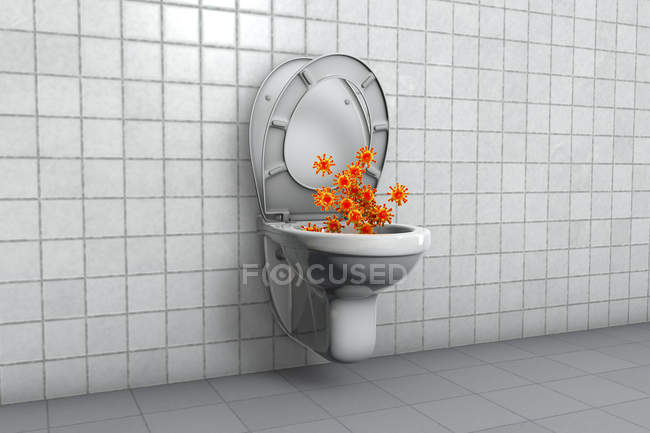Toilet microbes in water closet, conceptual digital illustration. — Stock Photo
