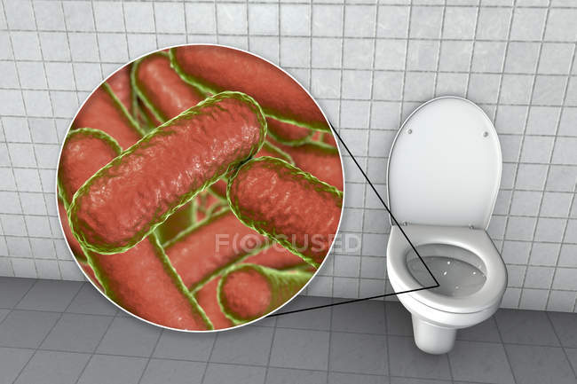Туалетні мікроби на забрудненій поверхні сидіння, Концептуальна Цифрова ілюстрація. — стокове фото