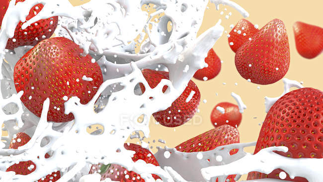 3D-Illustration der Nahaufnahme eines Fruchtgetränks mit Sahne und Erdbeeren. — Stockfoto