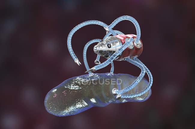 Цифрова ілюстрація нанороботів, що перевозять стрижень-Формлена бактерія. — стокове фото