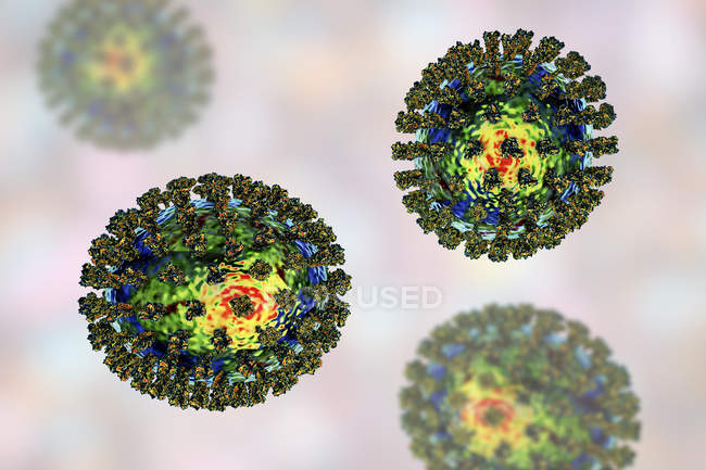 Grippeviren-Zellen in bildgebenden Durchflusszytometrie-Farben, digitale Illustration. — Stockfoto