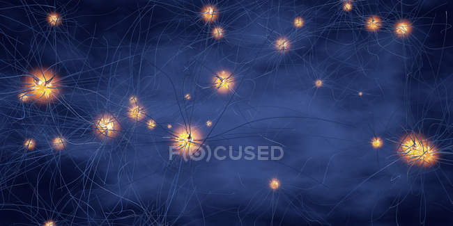 Ilustração 3d abstrato de células nervosas com conexões no sistema nervoso humano . — Fotografia de Stock