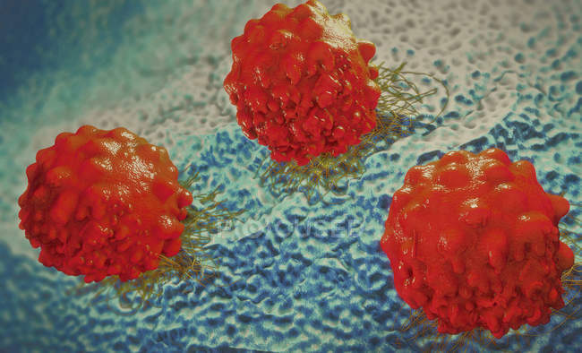 3D ілюстрація ракових клітин, що підключаються до тканин. — стокове фото