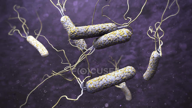Ilustração 3d de patógenos da cólera na água poluída escura . — Fotografia de Stock