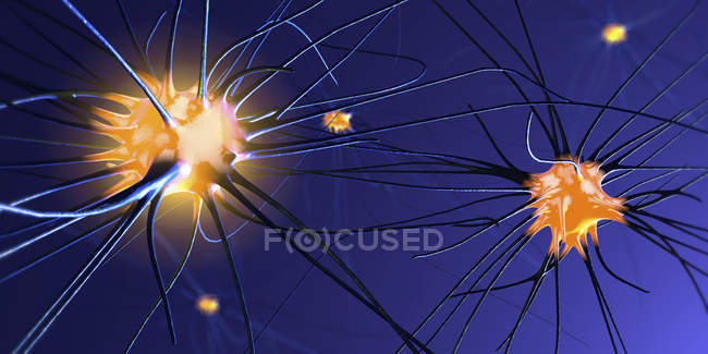 Ilustración abstracta en 3D de células nerviosas con conexiones en el sistema nervioso humano . - foto de stock